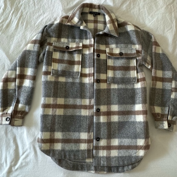 Plaid Button-Up Shirt in Gray and Brown - Picture 1 of 2